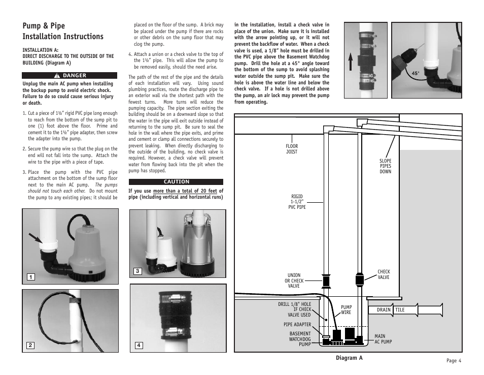 Pump & pipe installation instructions | Basement Watchdog Emergency User Manual | Page 5 / 20