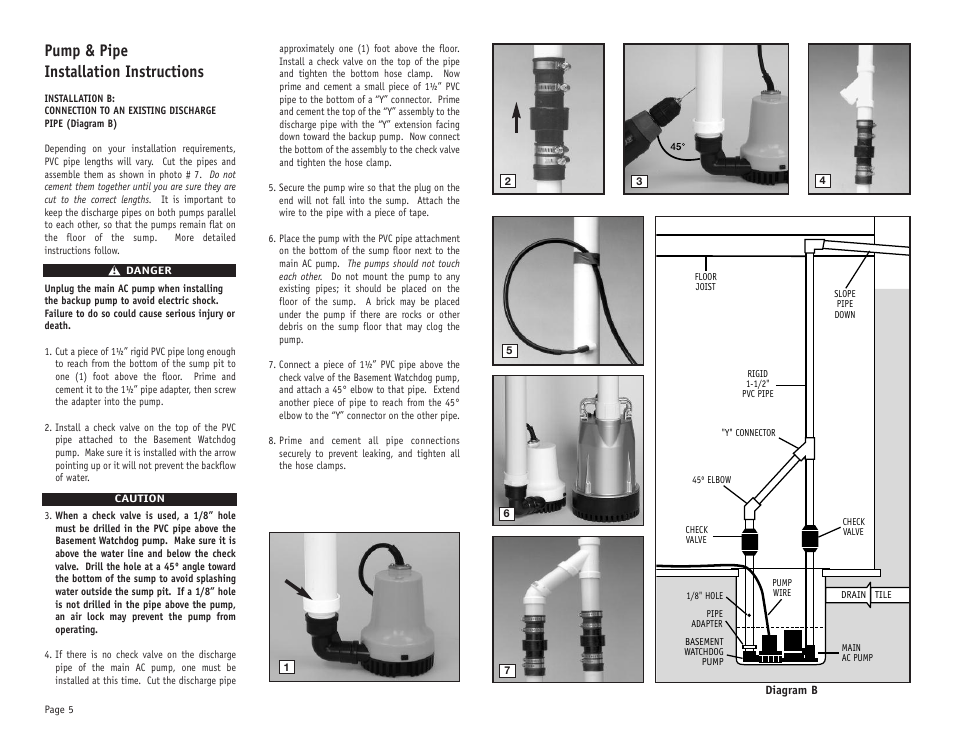 Pump & pipe installation instructions | Basement Watchdog Emergency User Manual | Page 6 / 20