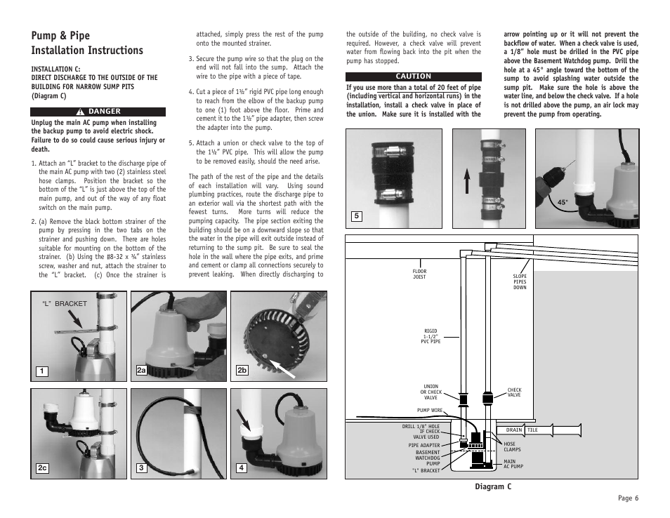 Pump & pipe installation instructions | Basement Watchdog Emergency User Manual | Page 7 / 20
