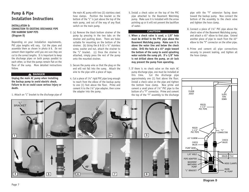 Pump & pipe installation instructions | Basement Watchdog Emergency User Manual | Page 8 / 20