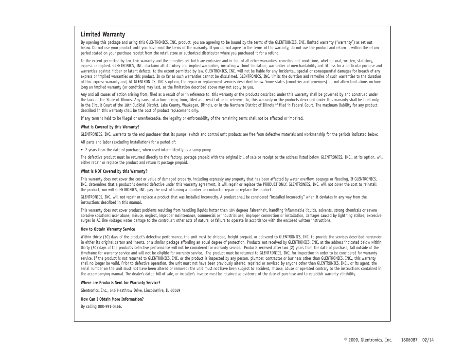 Limited warranty | Basement Watchdog Big Combo User Manual | Page 16 / 16