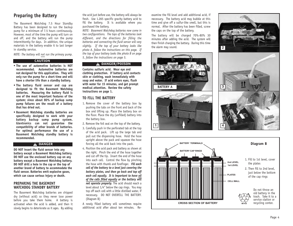 Preparing the battery, Preparing the basement watchdog standby battery | Basement Watchdog Big Combo User Manual | Page 5 / 16