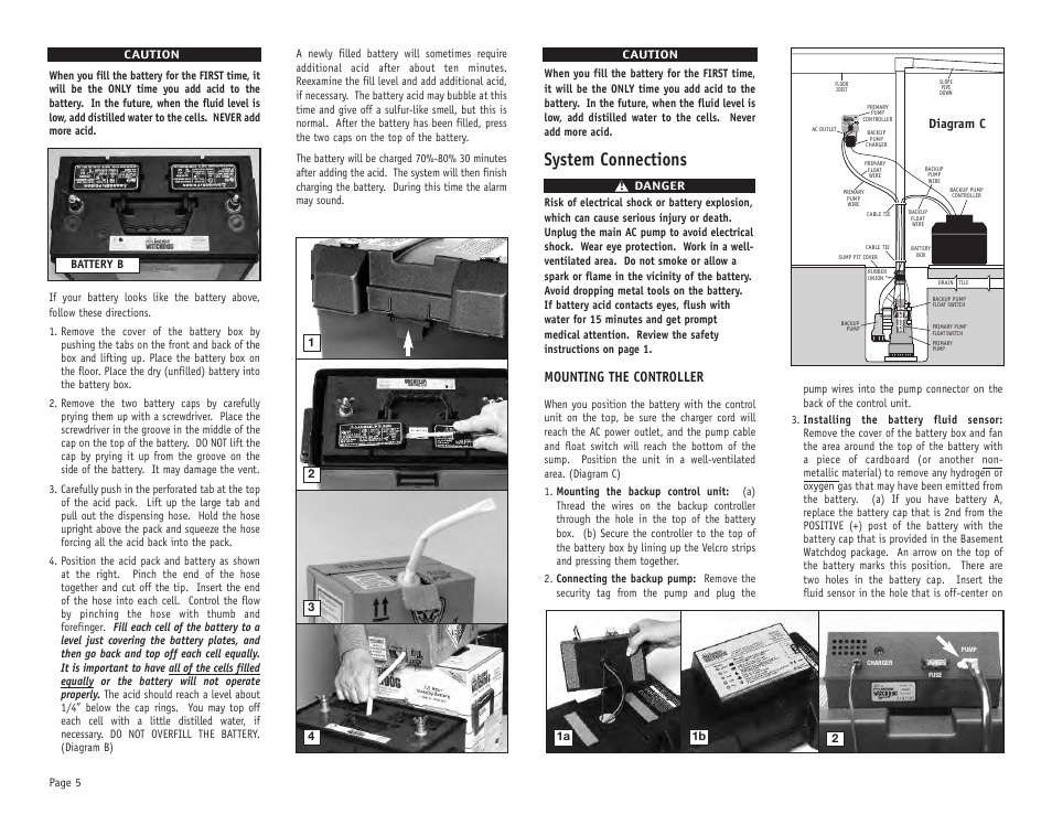 System connections, Mounting the controller, Diagram c | Basement Watchdog Big Combo User Manual | Page 6 / 16
