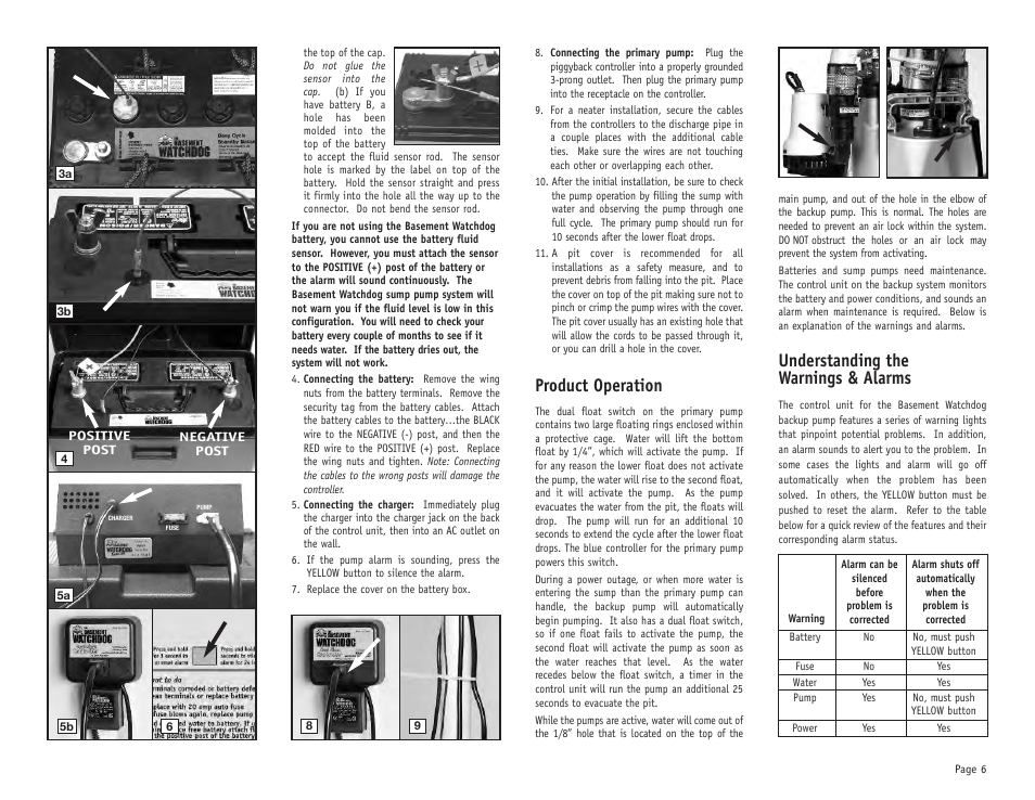 Product operation, Understanding the warnings & alarms | Basement Watchdog Big Combo User Manual | Page 7 / 16