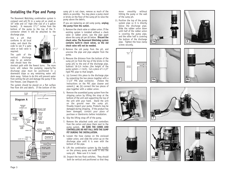 Installing the pipe and pump | Basement Watchdog Combo User Manual | Page 4 / 15