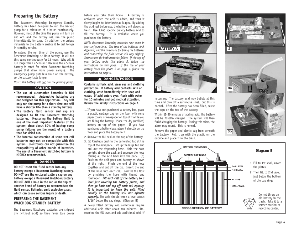 Preparing the battery, Preparing the basement watchdog standby battery | Basement Watchdog Combo User Manual | Page 5 / 15
