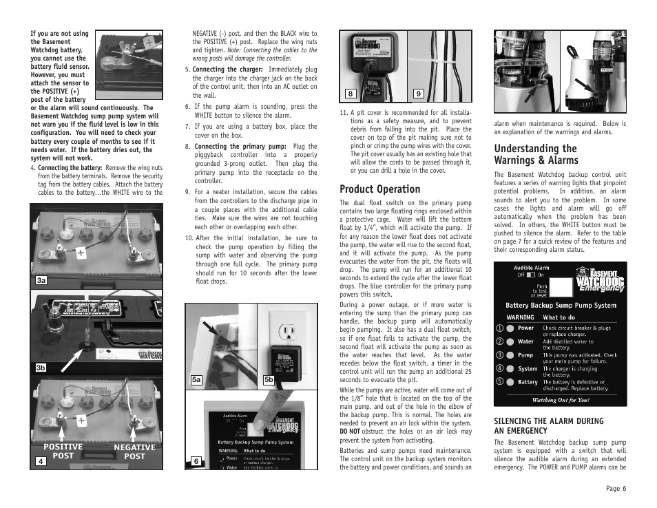 Product operation, Understanding the warnings & alarms | Basement Watchdog Combo User Manual | Page 7 / 15