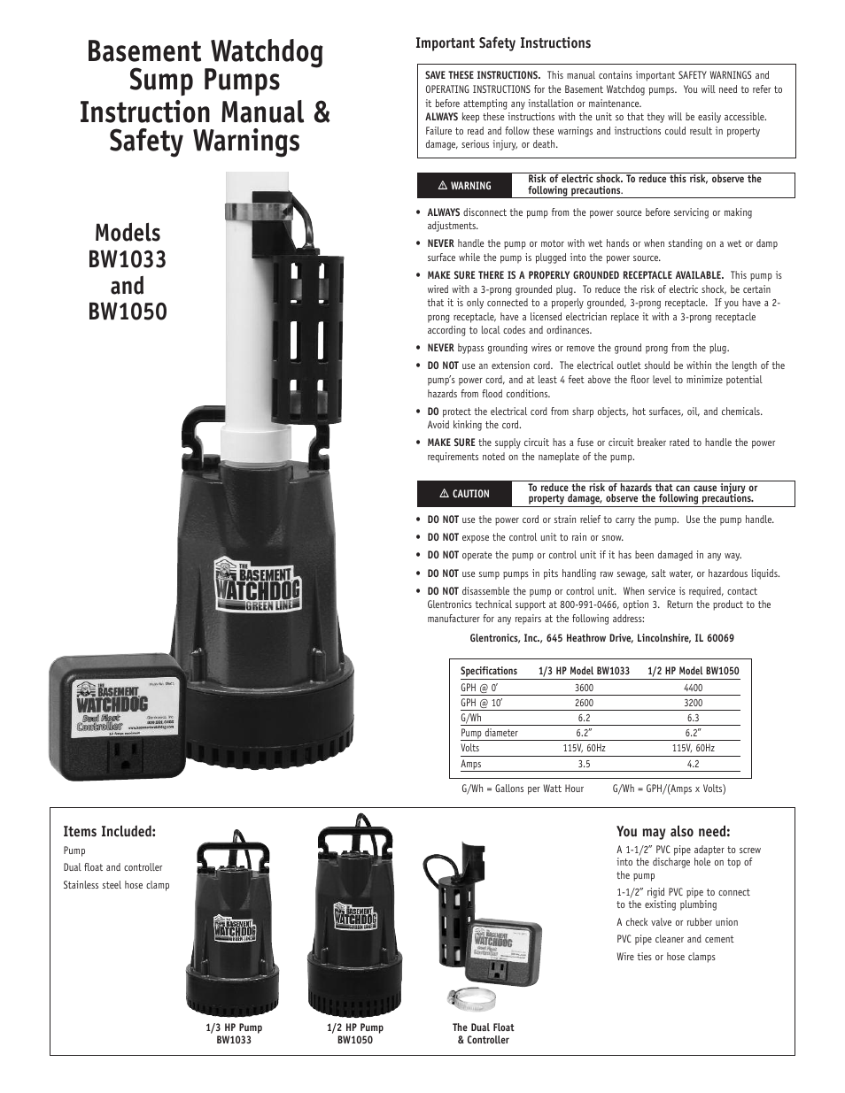 Basement Watchdog Greenline BW Series User Manual | 4 pages