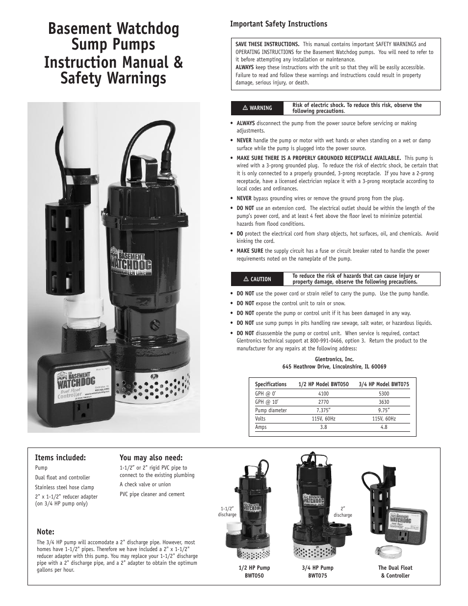 Basement Watchdog BWSS Series User Manual | 4 pages