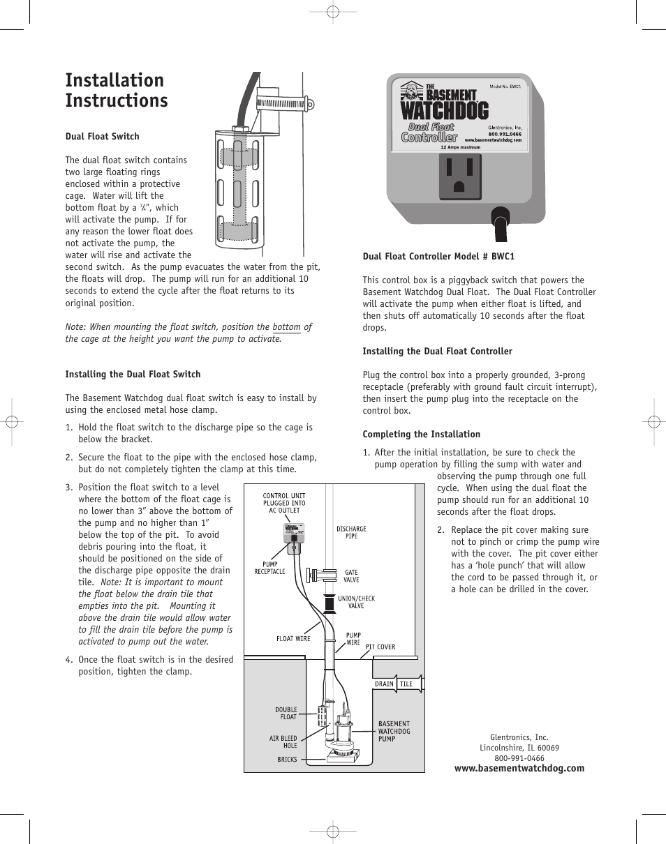 Basement Watchdog Universal Dual Float Switch User Manual | 2 pages