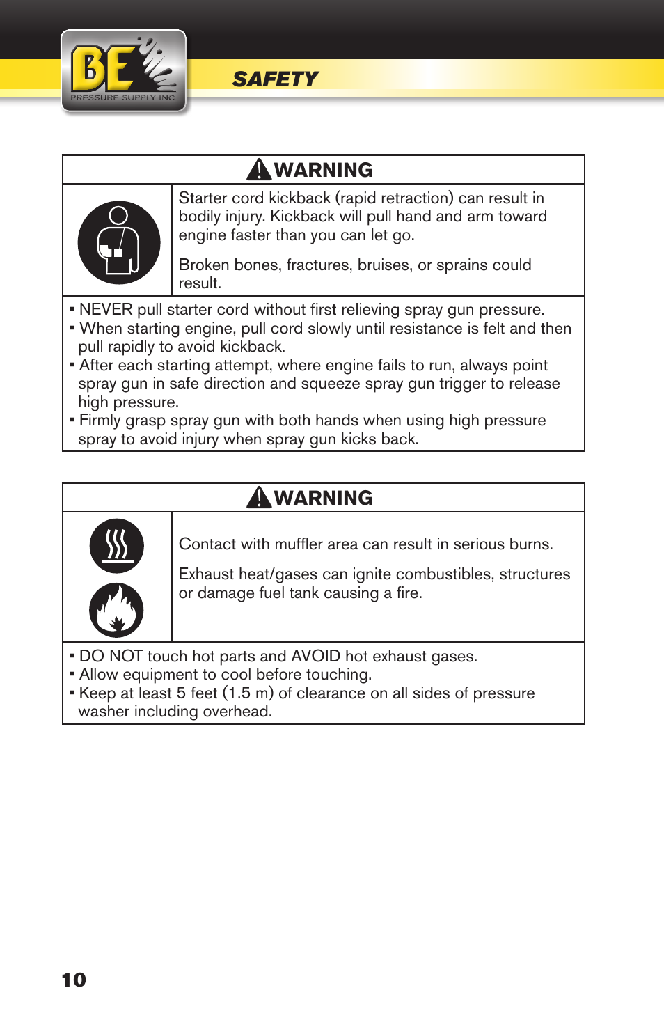 Safety | BE Pressure supply 270cc Honda GX270 B389HC User Manual | Page 10 / 36