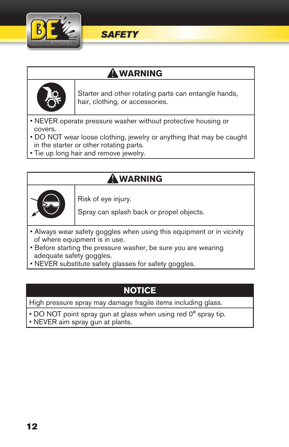 Safety | BE Pressure supply 270cc Honda GX270 B389HC User Manual | Page 12 / 36