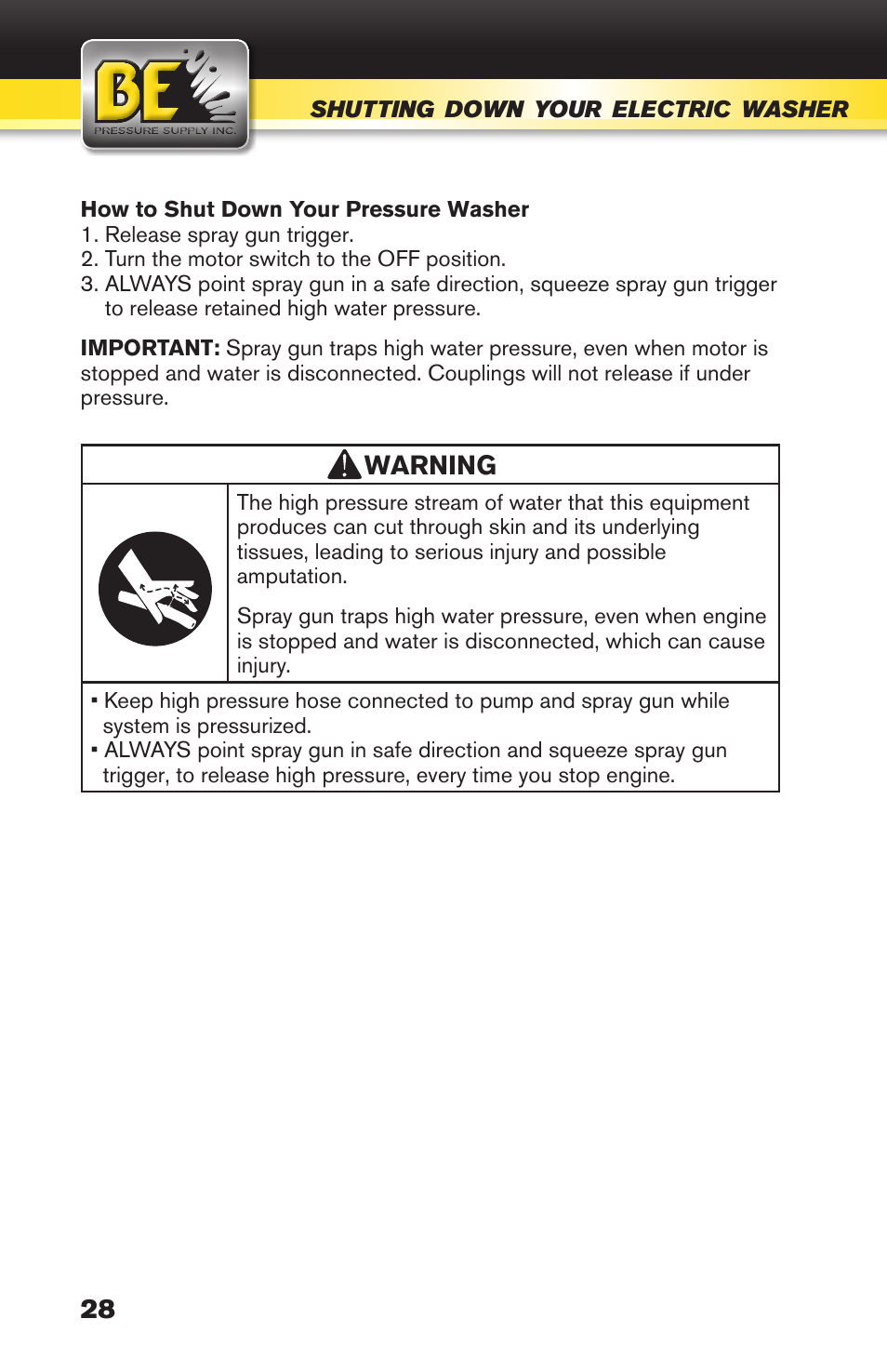 BE Pressure supply 270cc Honda GX270 B389HC User Manual | Page 28 / 36