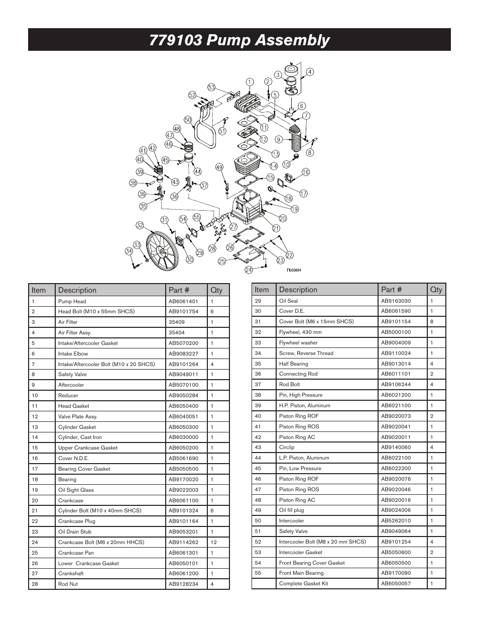 Item description part # qty | BE Pressure supply 80 Gallon Air Compressor AC5080B3 User Manual | Page 11 / 14