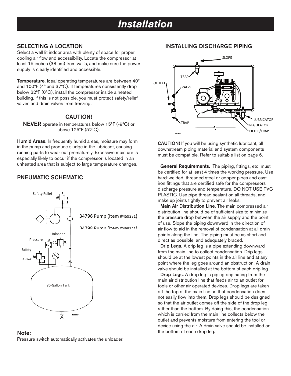 Installation | BE Pressure supply 80 Gallon Air Compressor AC5080B3 User Manual | Page 4 / 14