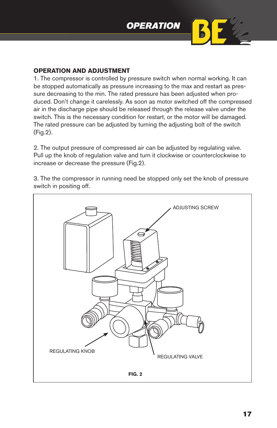 Operation | BE Pressure supply 4 Gallon Horizontal Air Compressor AC204 User Manual | Page 17 / 24