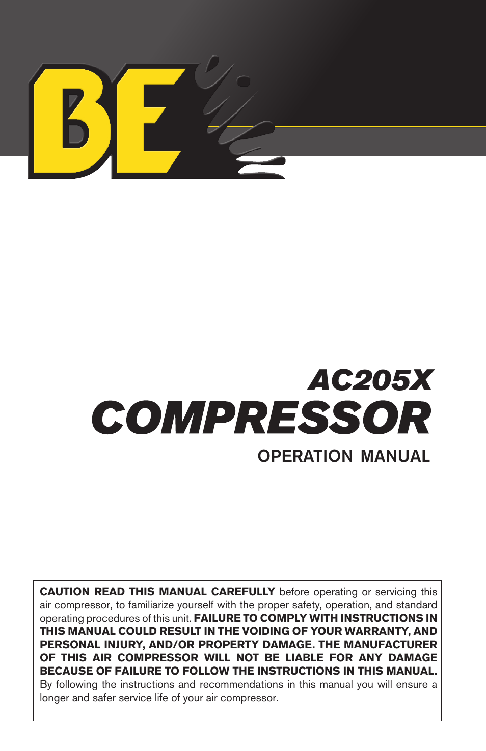 BE Pressure supply 5 Gallon Twin Tank Air Compressor AC205X User Manual | 24 pages