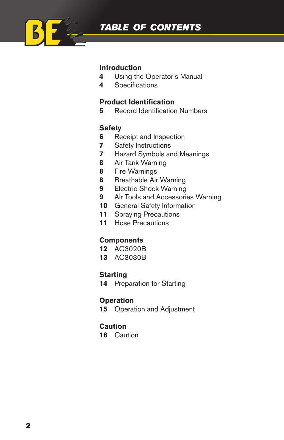 BE Pressure supply 30 Gallon Vertical Air Compressor AC3030B User Manual | Page 2 / 24