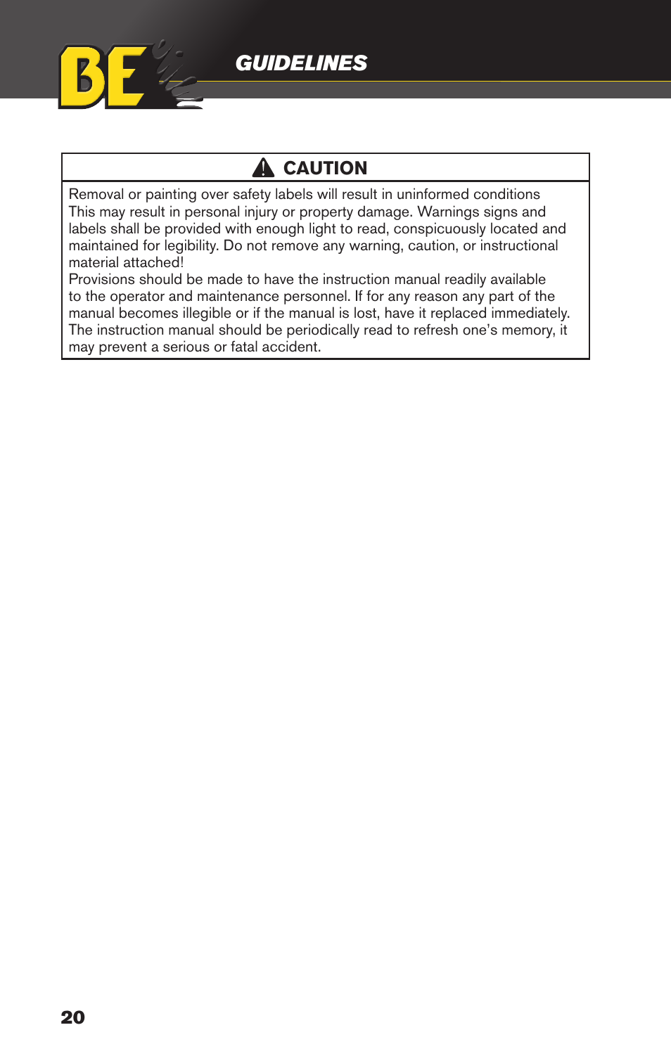 Guidelines, 20 caution | BE Pressure supply 80 Gallon Enclosed Rotary Screw Compressor AC1080SQ User Manual | Page 20 / 37