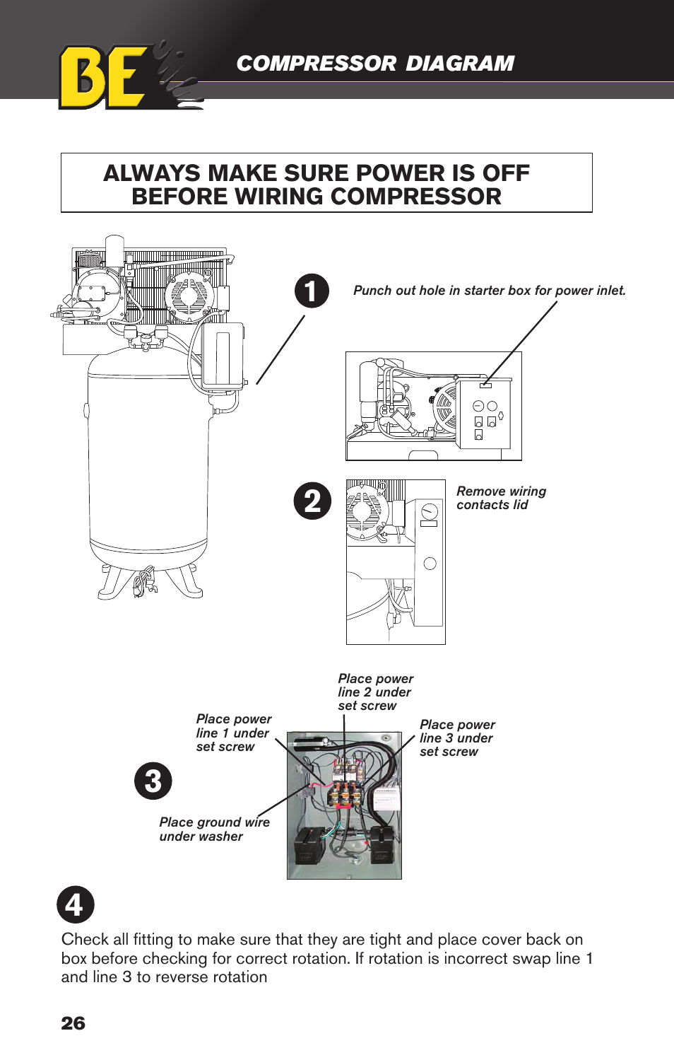 Compressor, Diagram | BE Pressure supply 80 Gallon Enclosed Rotary Screw Compressor AC1080SQ User Manual | Page 26 / 37