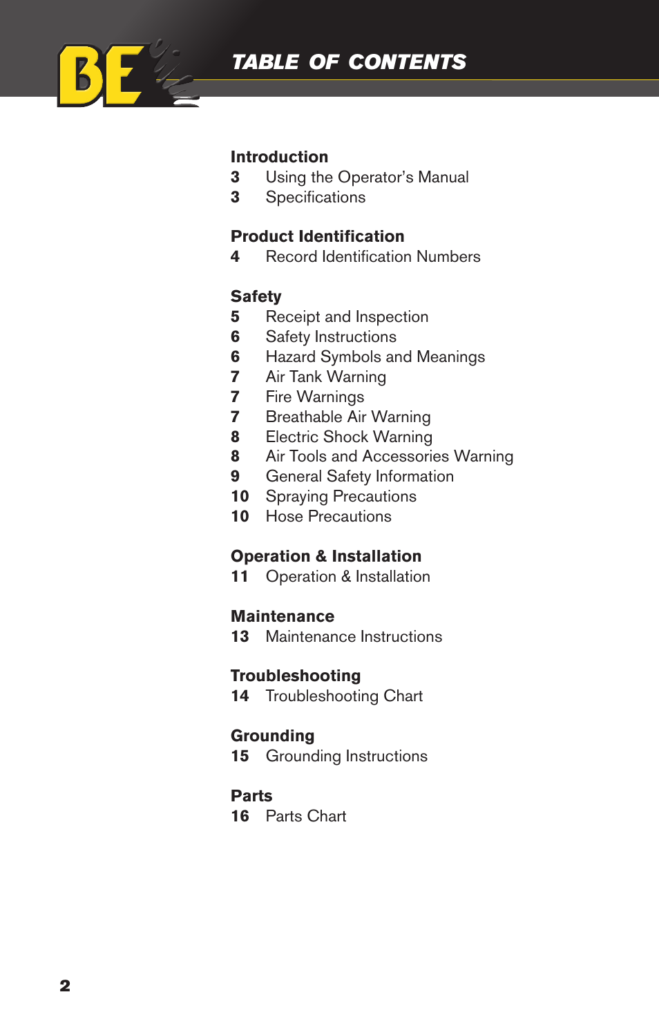 BE Pressure supply 8 Gallon Wheeled Electric Air Compressor AC1511B User Manual | Page 2 / 20