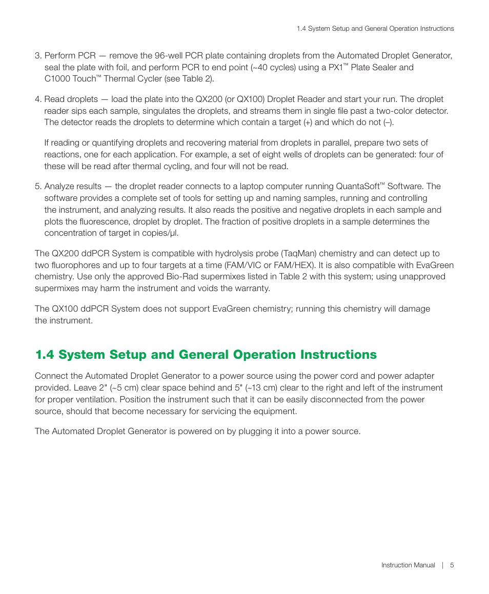 4 system setup and general operation instructions | Bio-Rad QX200™ AutoDG™ Droplet Digital™ PCR System User Manual | Page 13 / 48