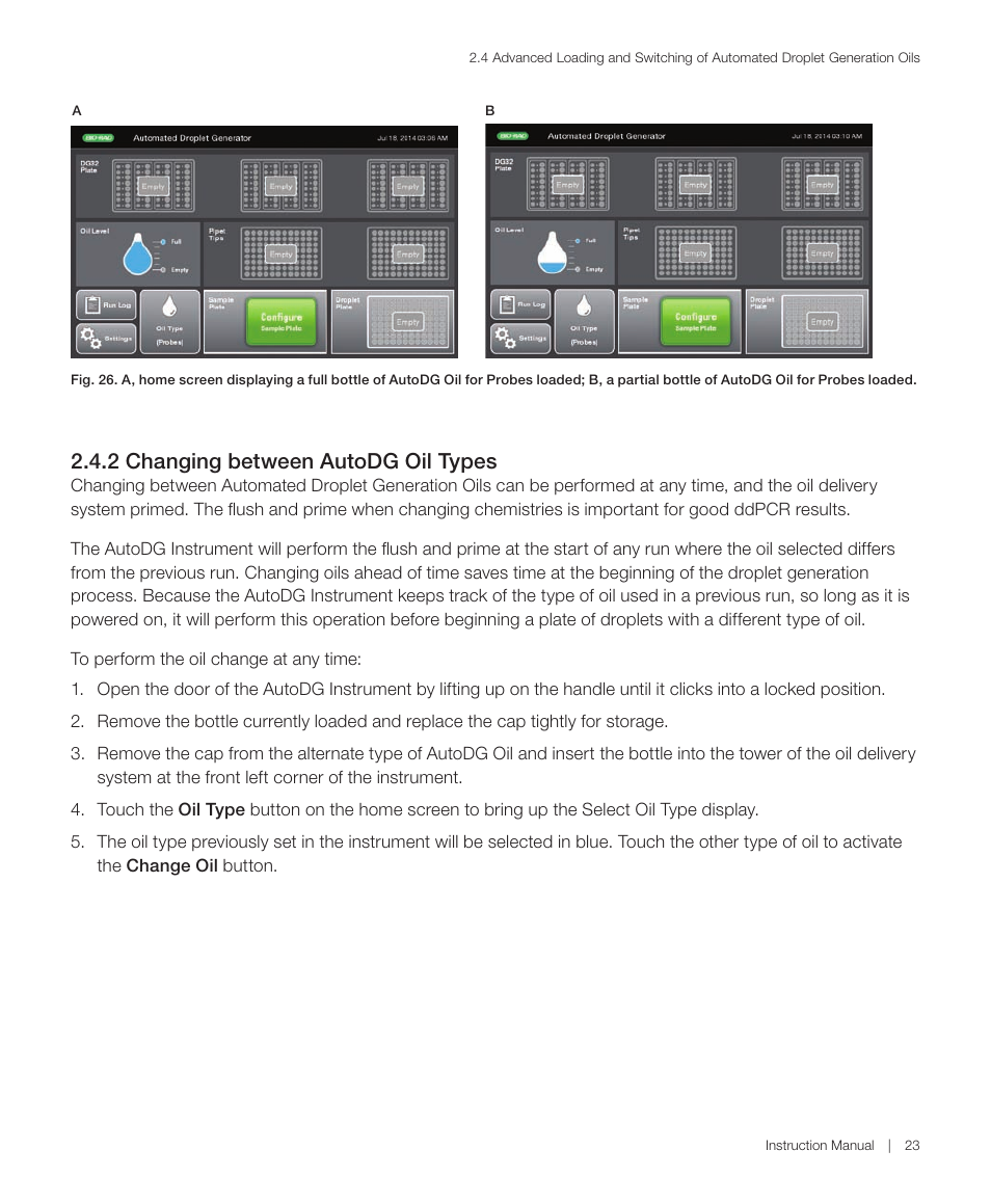 2 changing between autodg oil types | Bio-Rad QX200™ AutoDG™ Droplet Digital™ PCR System User Manual | Page 31 / 48