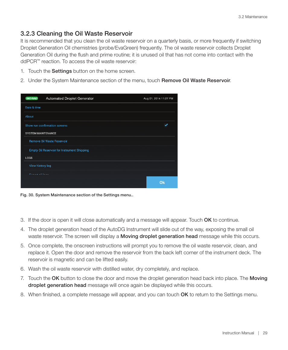 3 cleaning the oil waste reservoir | Bio-Rad QX200™ AutoDG™ Droplet Digital™ PCR System User Manual | Page 37 / 48