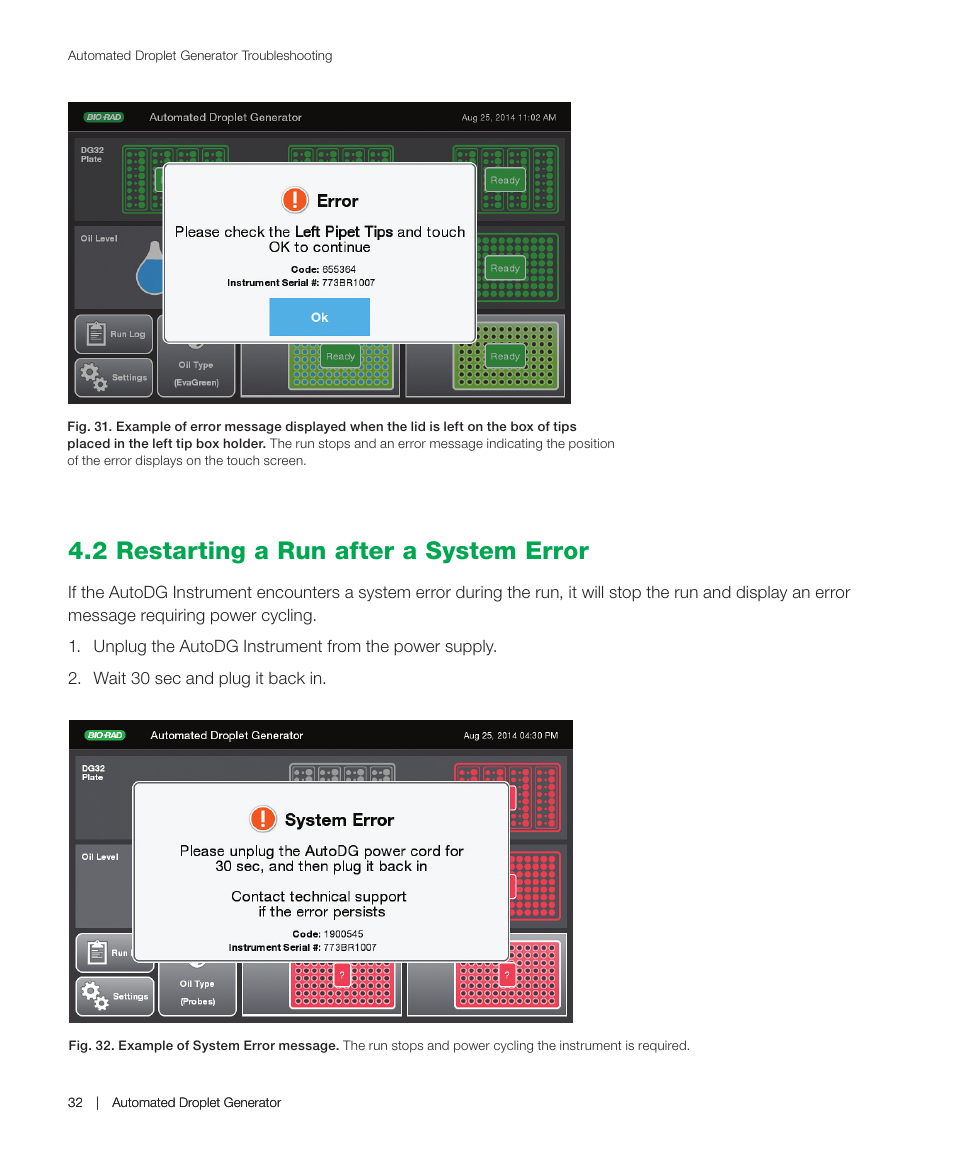 2 restarting a run after a system error | Bio-Rad QX200™ AutoDG™ Droplet Digital™ PCR System User Manual | Page 40 / 48