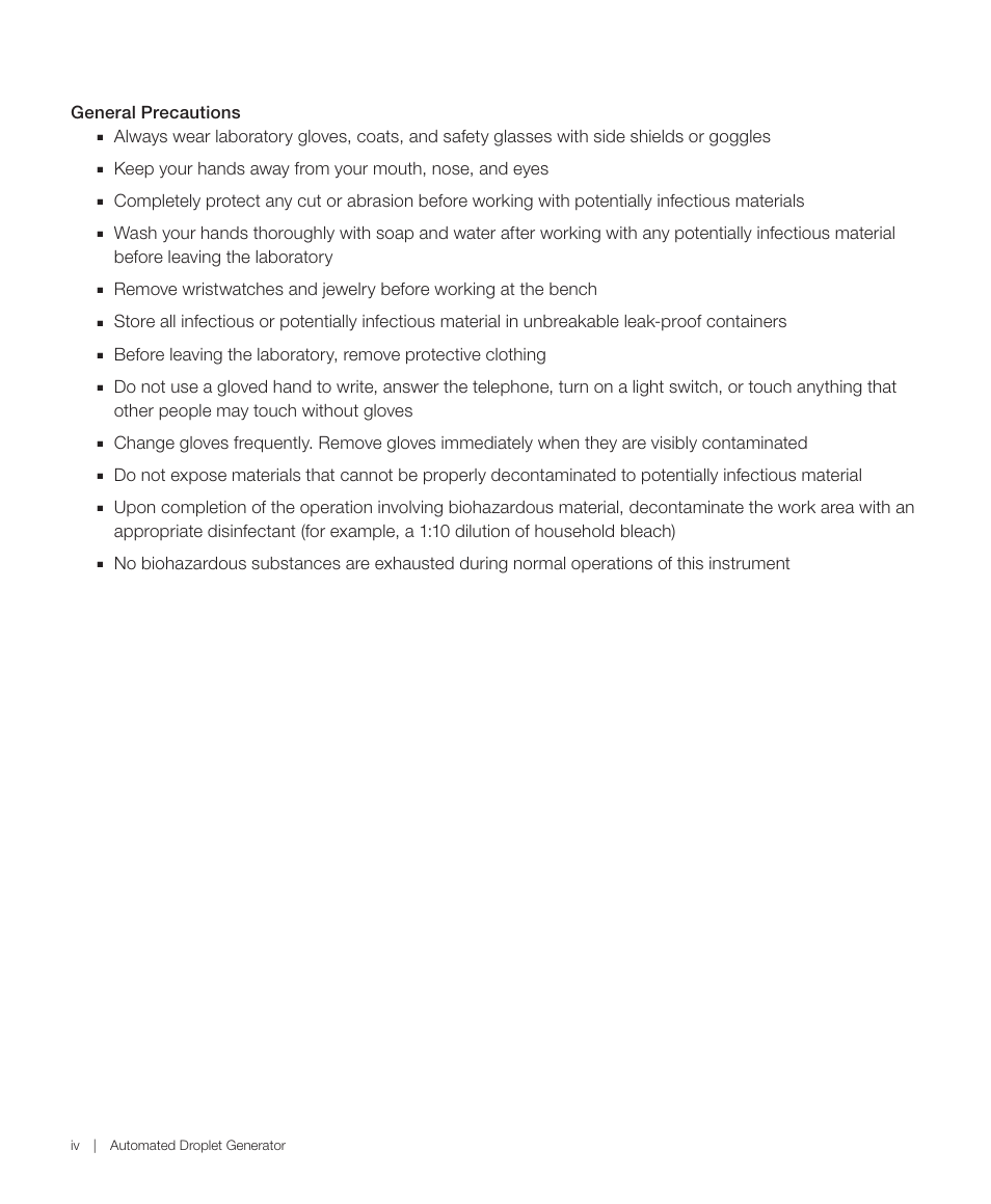 General precautions | Bio-Rad QX200™ AutoDG™ Droplet Digital™ PCR System User Manual | Page 6 / 48