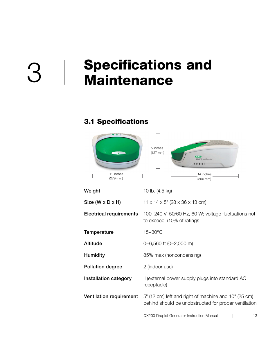 Specifications and maintenance, 1 specifications | Bio-Rad ddPCR™ Supermix for Probes User Manual | Page 21 / 28