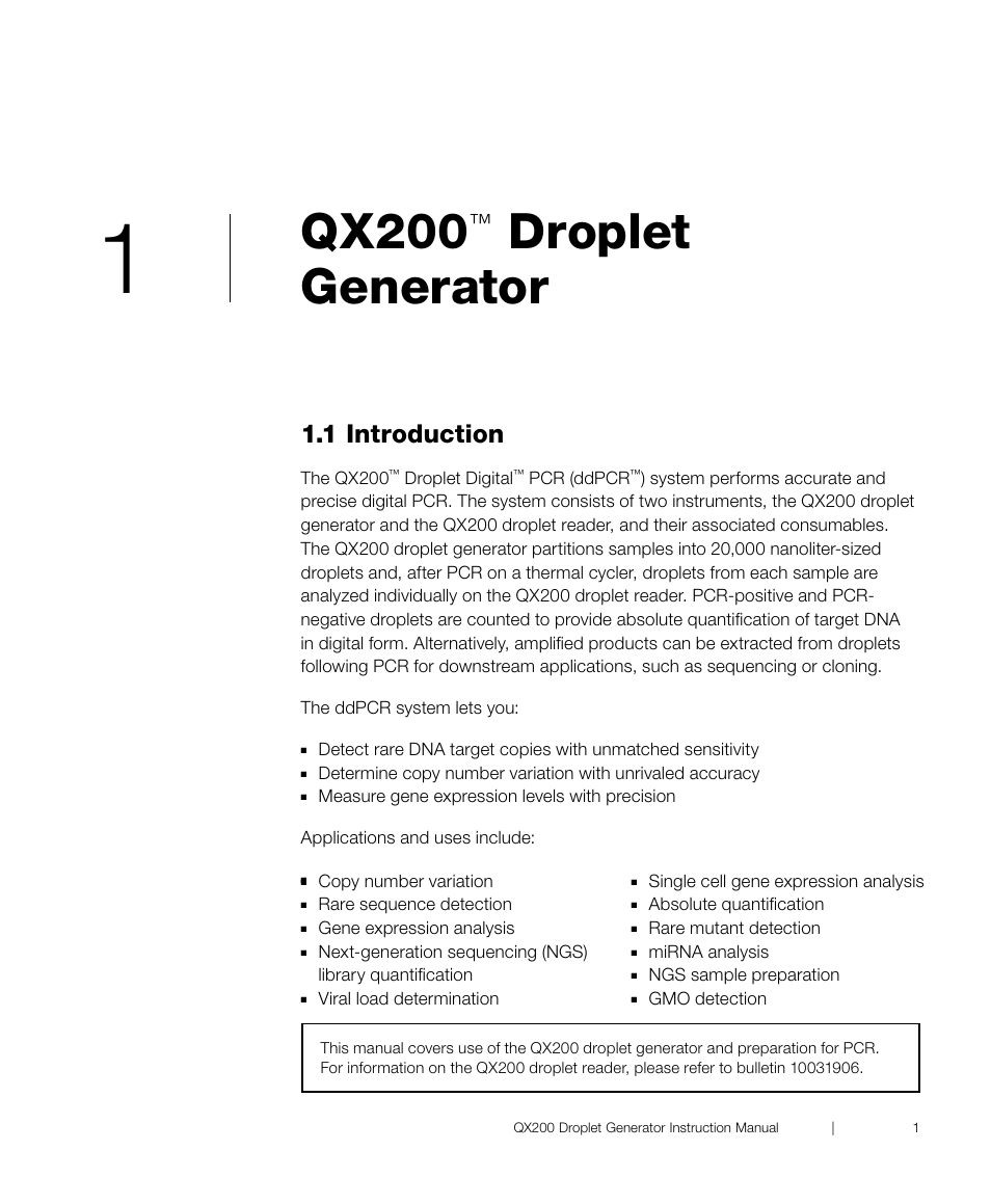 Qx200, Droplet generator, 1 introduction | Bio-Rad ddPCR™ Supermix for Probes User Manual | Page 9 / 28