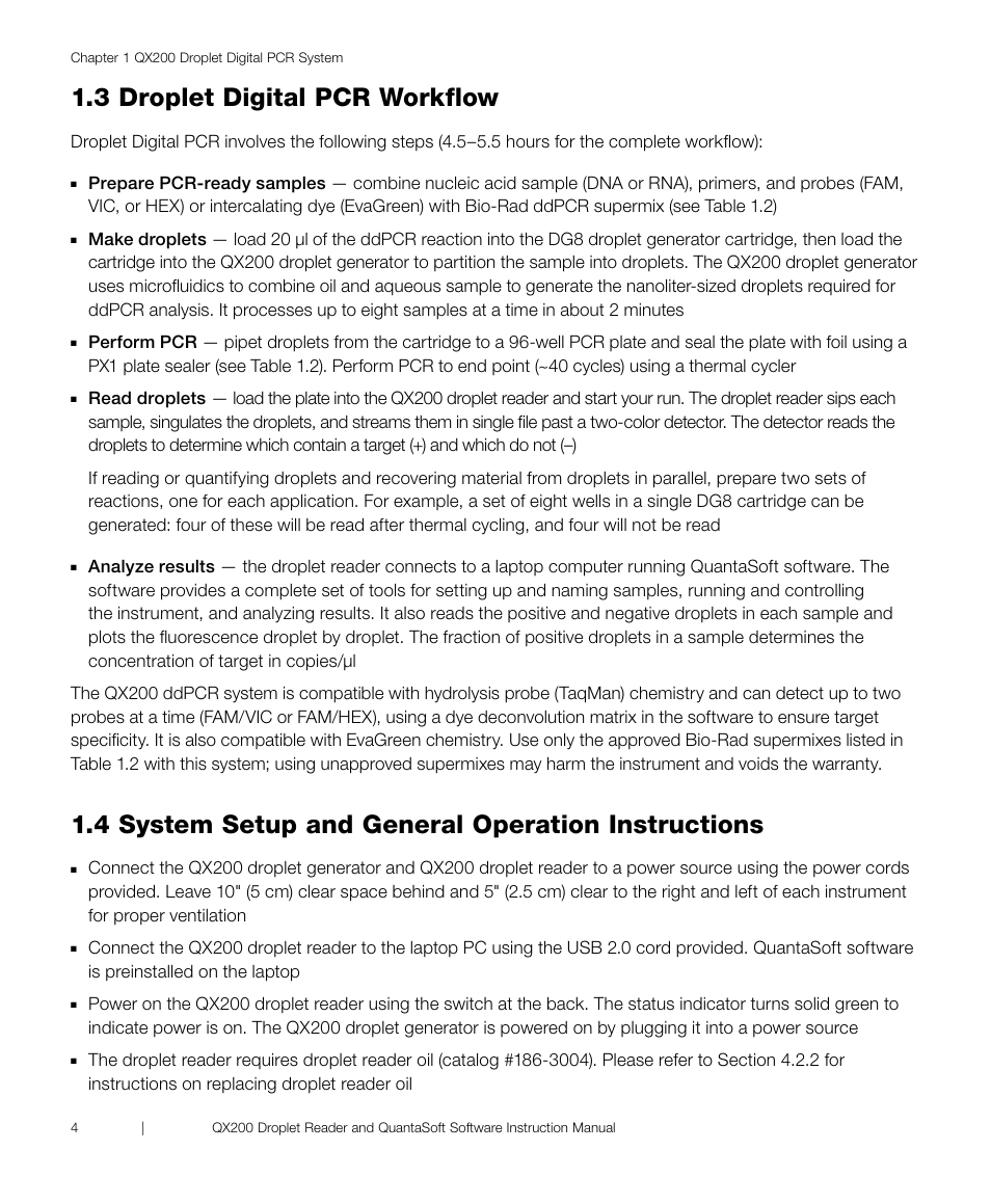 3 droplet digital pcr workflow, 4 system setup and general operation instructions | Bio-Rad ddPCR™ Supermix for Probes User Manual | Page 12 / 36