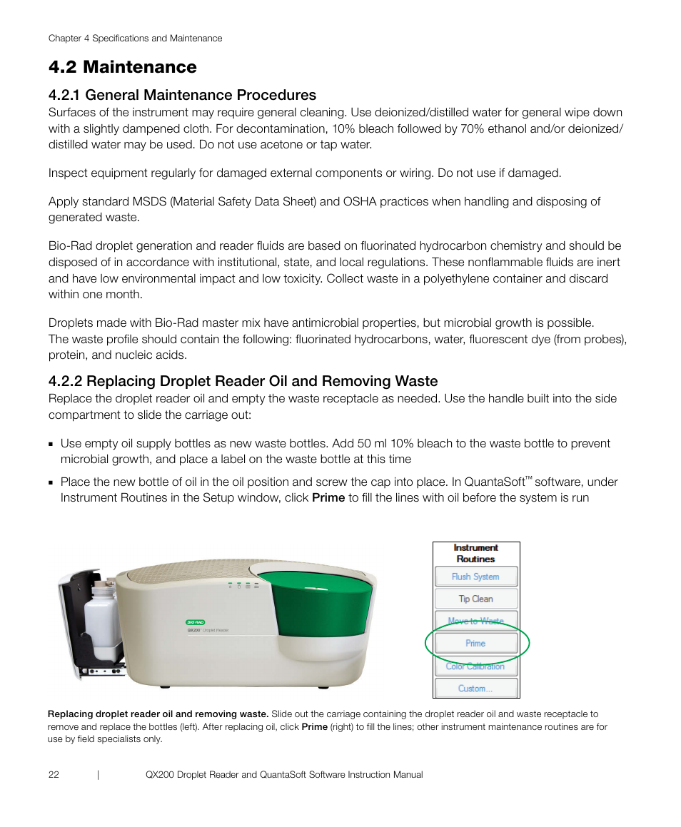 2 maintenance, 1 general maintenance procedures, 2 replacing droplet reader oil and removing waste | Bio-Rad ddPCR™ Supermix for Probes User Manual | Page 30 / 36