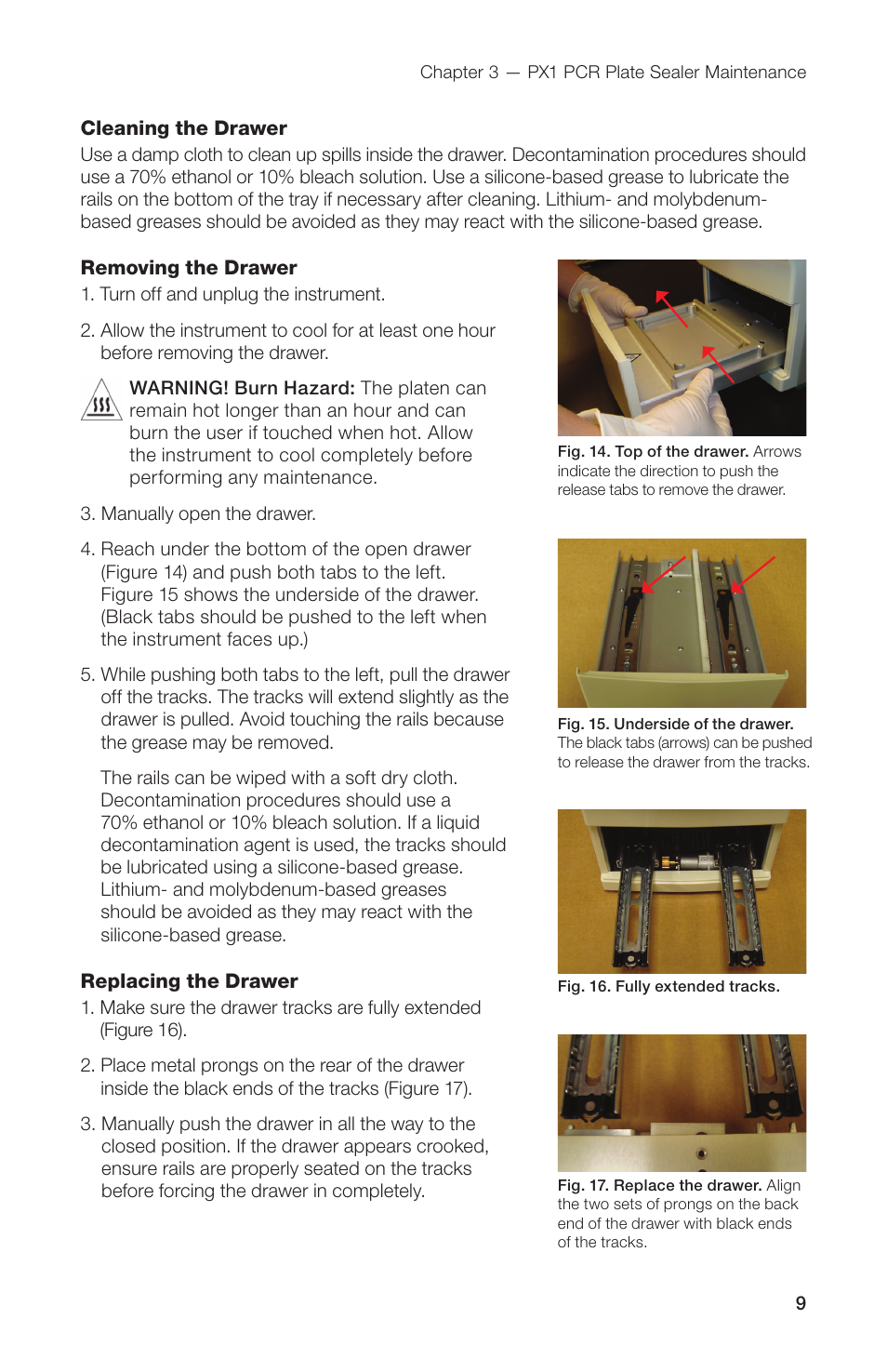 Cleaning the drawer, Removing the drawer, Replacing the drawer | Bio-Rad Peelable Foil Heat Seal User Manual | Page 15 / 24