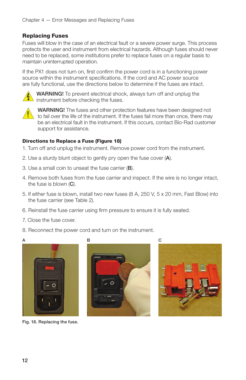 Replacing fuses | Bio-Rad Peelable Foil Heat Seal User Manual | Page 18 / 24