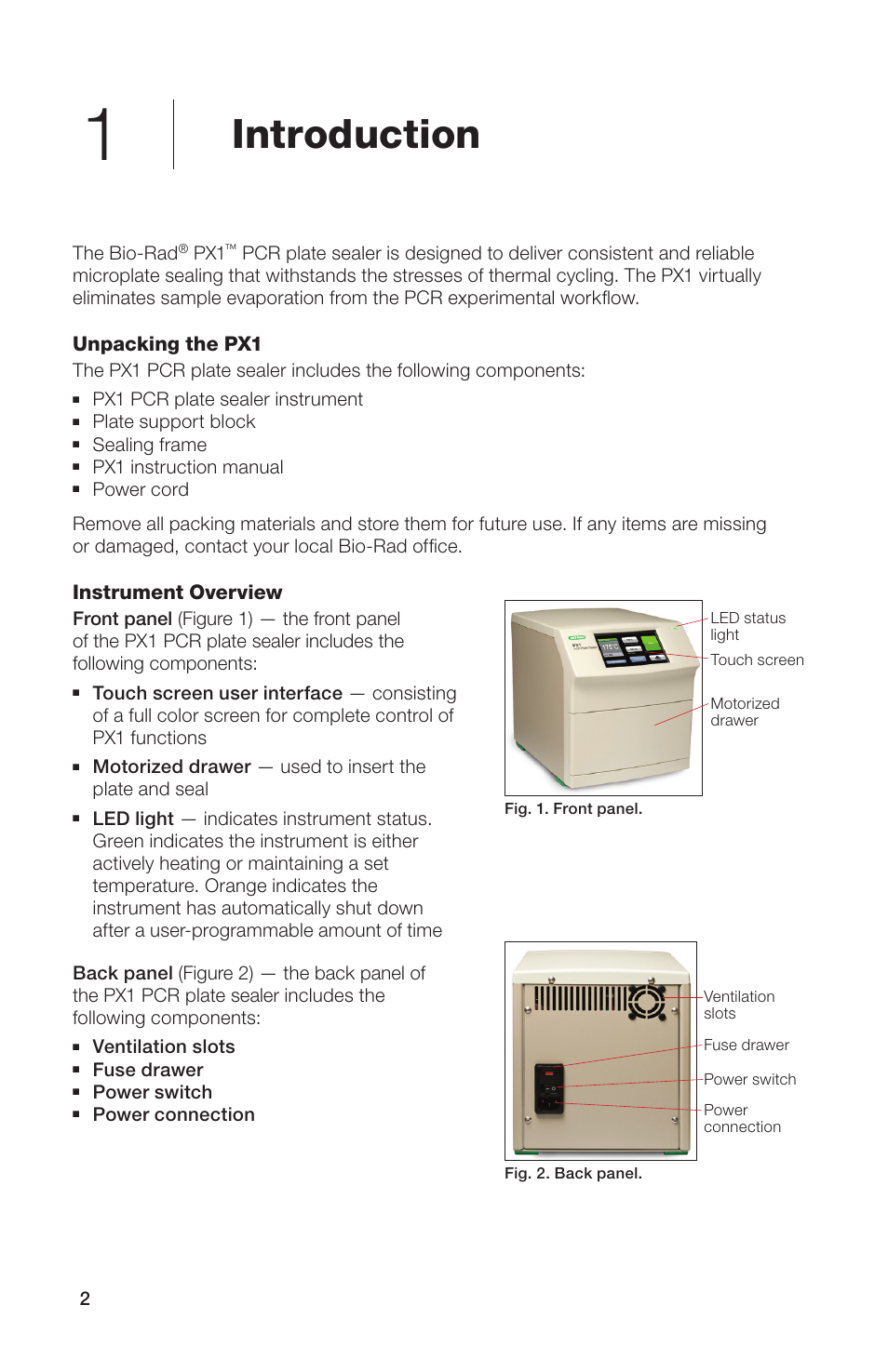 Introduction, Unpacking the px1, Instrument overview | Bio-Rad Peelable Foil Heat Seal User Manual | Page 8 / 24