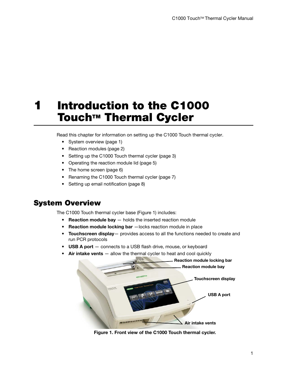 Introduction to the c1000 touch, Thermal cycler, System overview | Bio-Rad C1000 Touch™ Thermal Cycler User Manual | Page 10 / 61