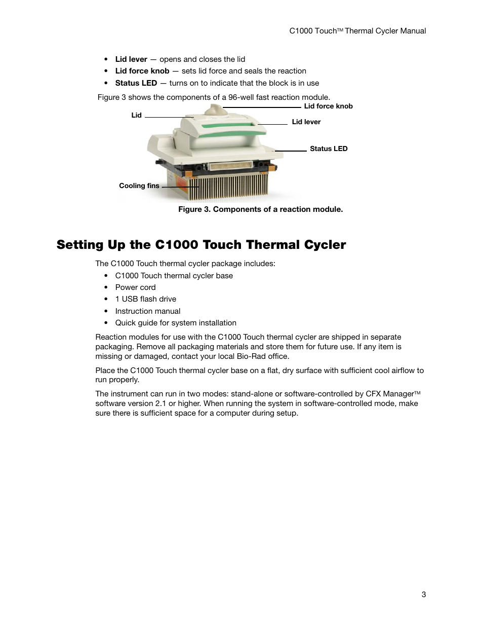 Setting up the c1000 touch thermal cycler | Bio-Rad C1000 Touch™ Thermal Cycler User Manual | Page 12 / 61