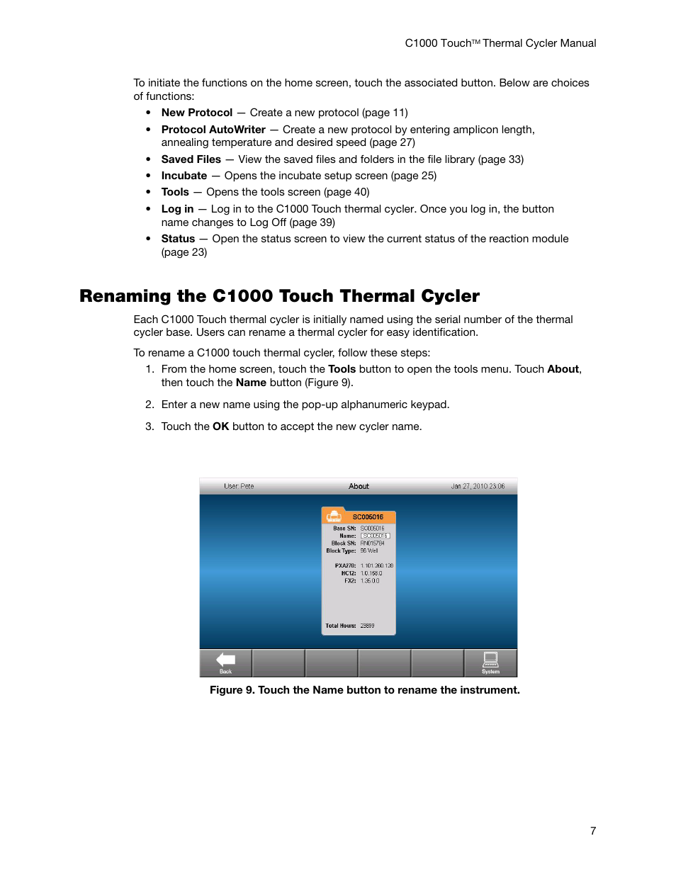 Renaming the c1000 touch thermal cycler | Bio-Rad C1000 Touch™ Thermal Cycler User Manual | Page 16 / 61