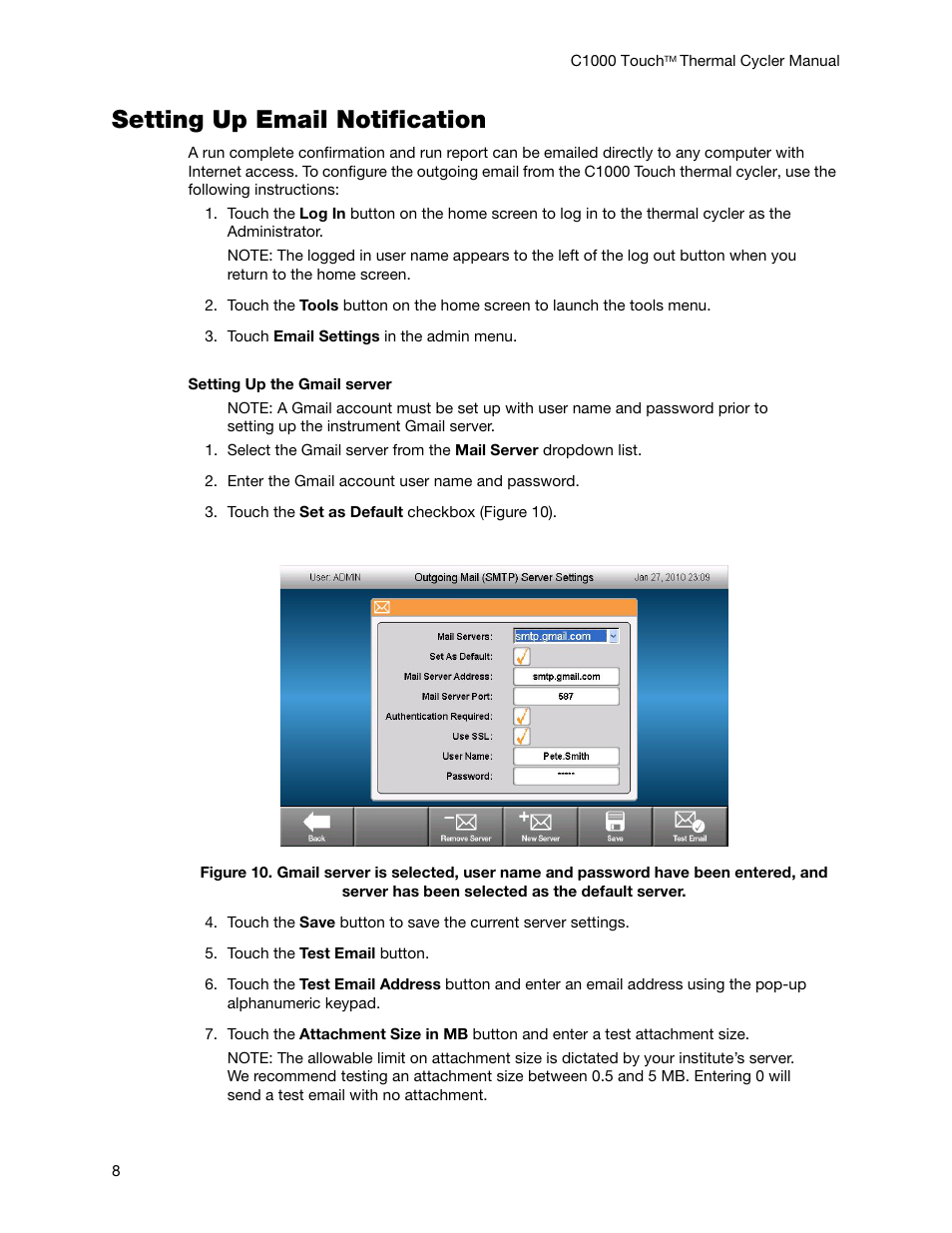 Setting up email notification | Bio-Rad C1000 Touch™ Thermal Cycler User Manual | Page 17 / 61