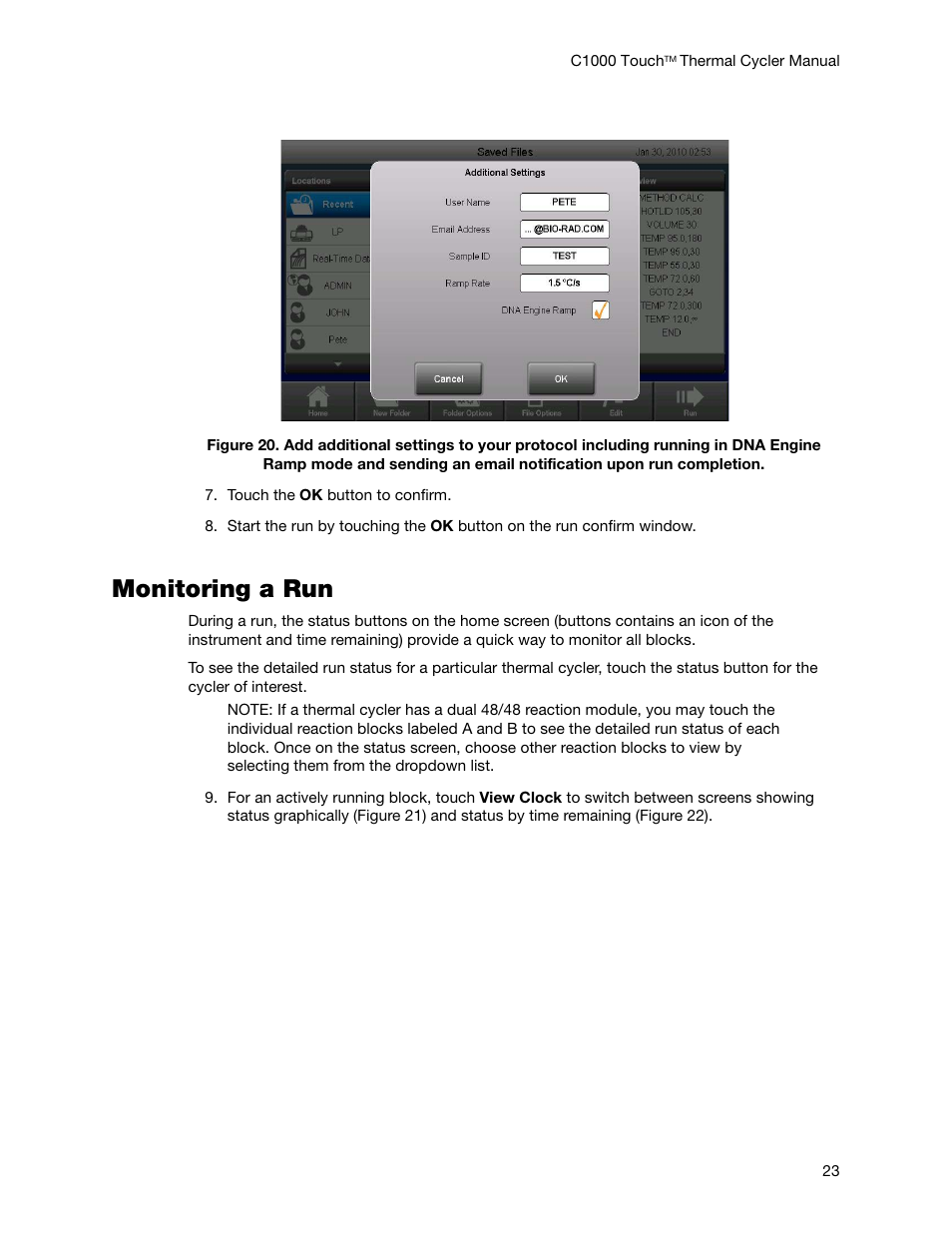 Monitoring a run | Bio-Rad C1000 Touch™ Thermal Cycler User Manual | Page 32 / 61