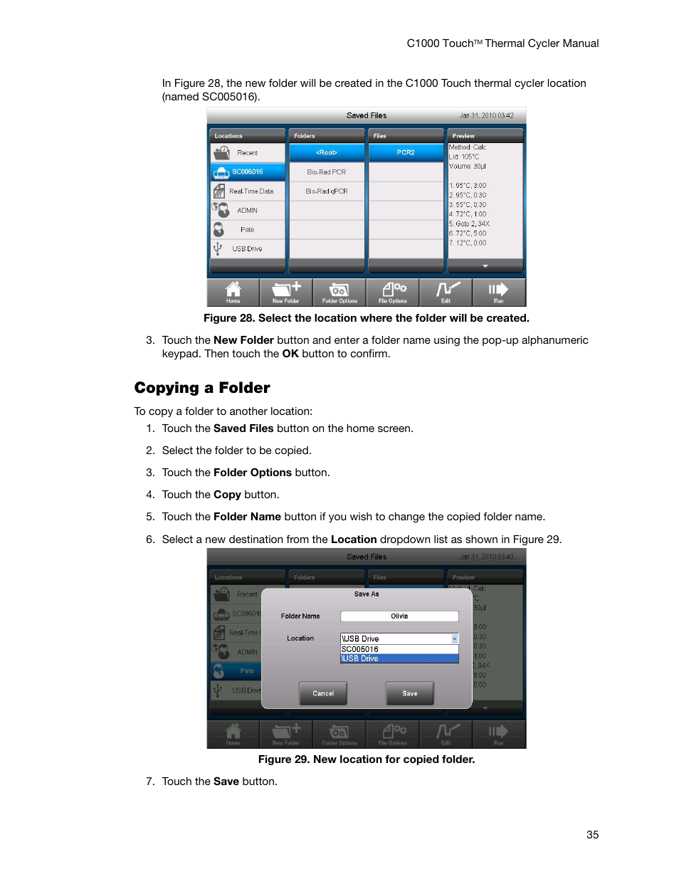 Copying a folder | Bio-Rad C1000 Touch™ Thermal Cycler User Manual | Page 44 / 61