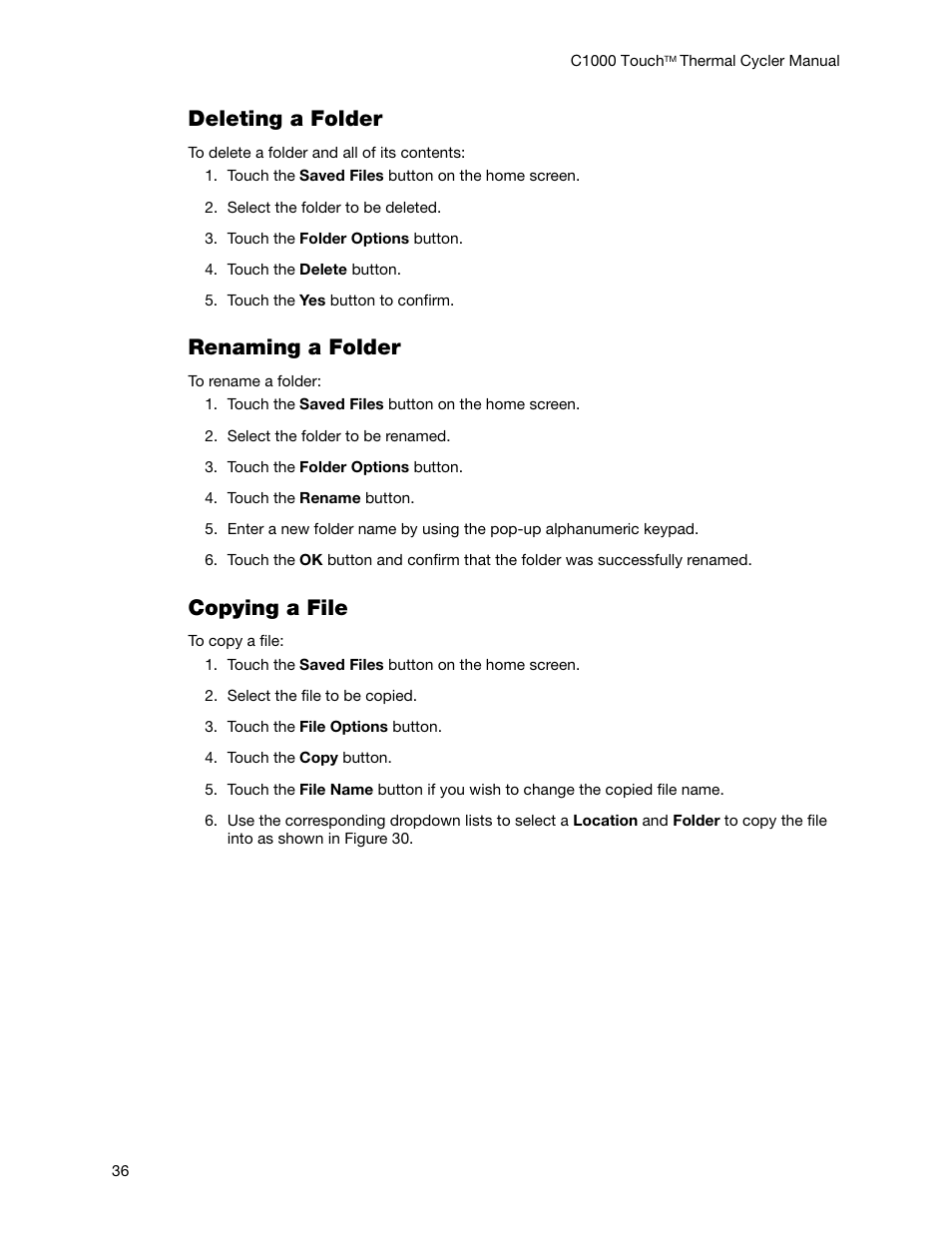 Deleting a folder, Renaming a folder, Copying a file | Bio-Rad C1000 Touch™ Thermal Cycler User Manual | Page 45 / 61