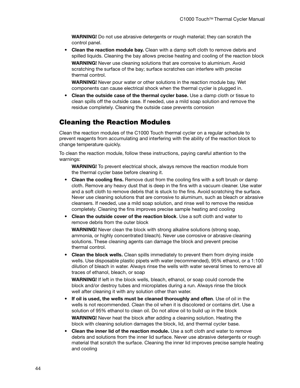 Cleaning the reaction modules | Bio-Rad C1000 Touch™ Thermal Cycler User Manual | Page 53 / 61