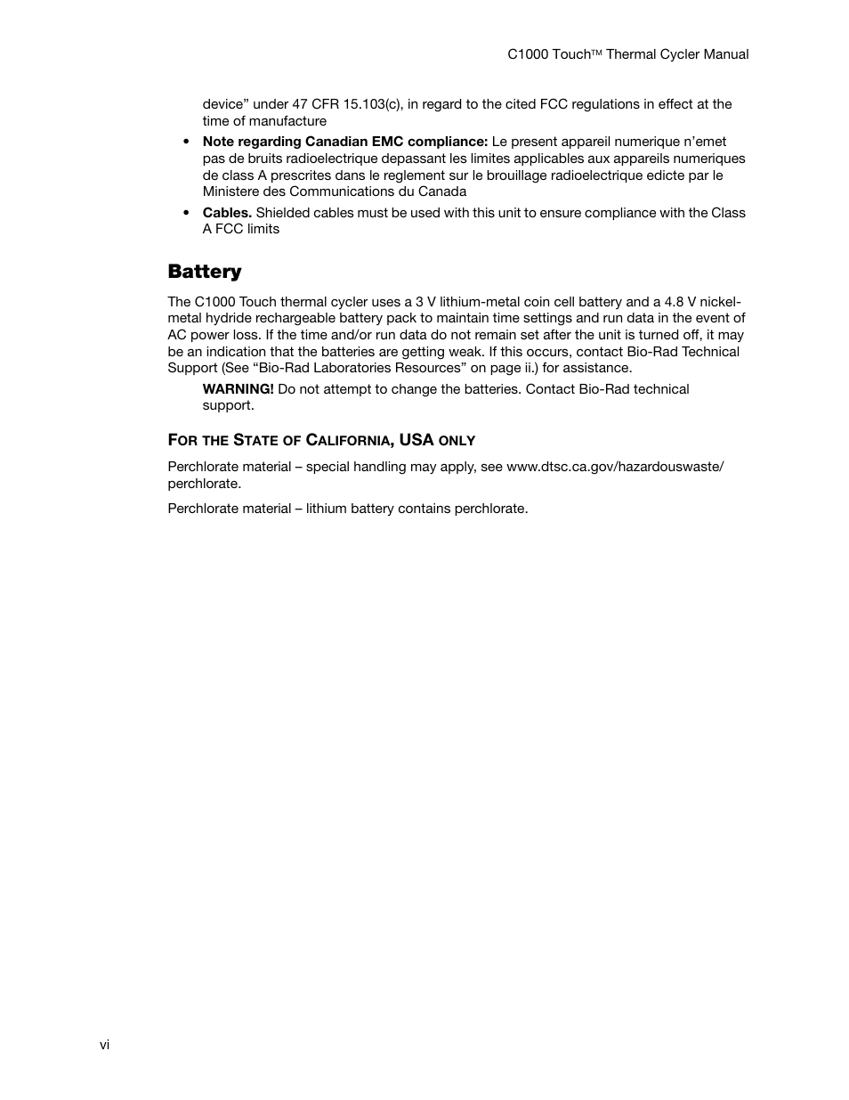 Battery | Bio-Rad C1000 Touch™ Thermal Cycler User Manual | Page 7 / 61