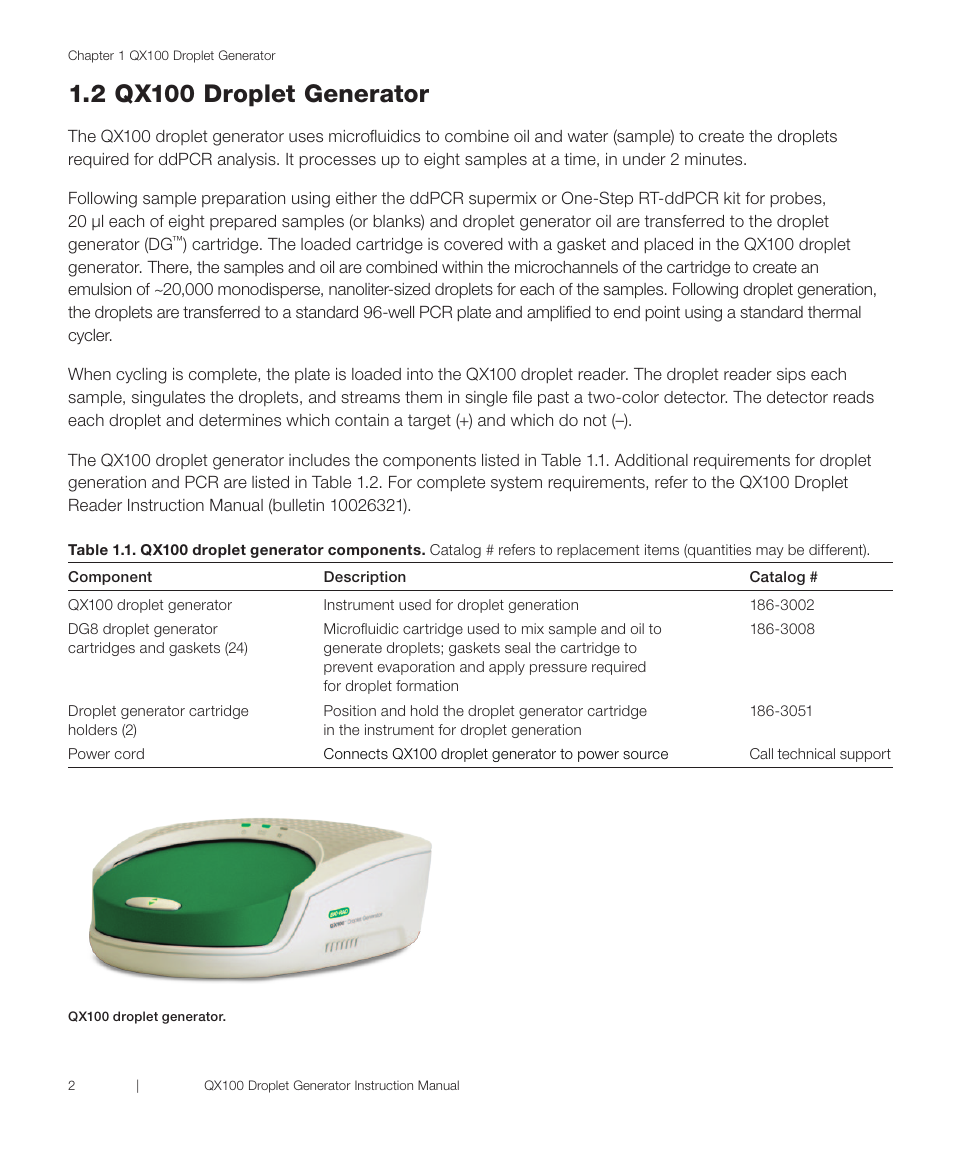 2 qx100 droplet generator | Bio-Rad QX100™ Droplet Digital™ PCR System User Manual | Page 8 / 24