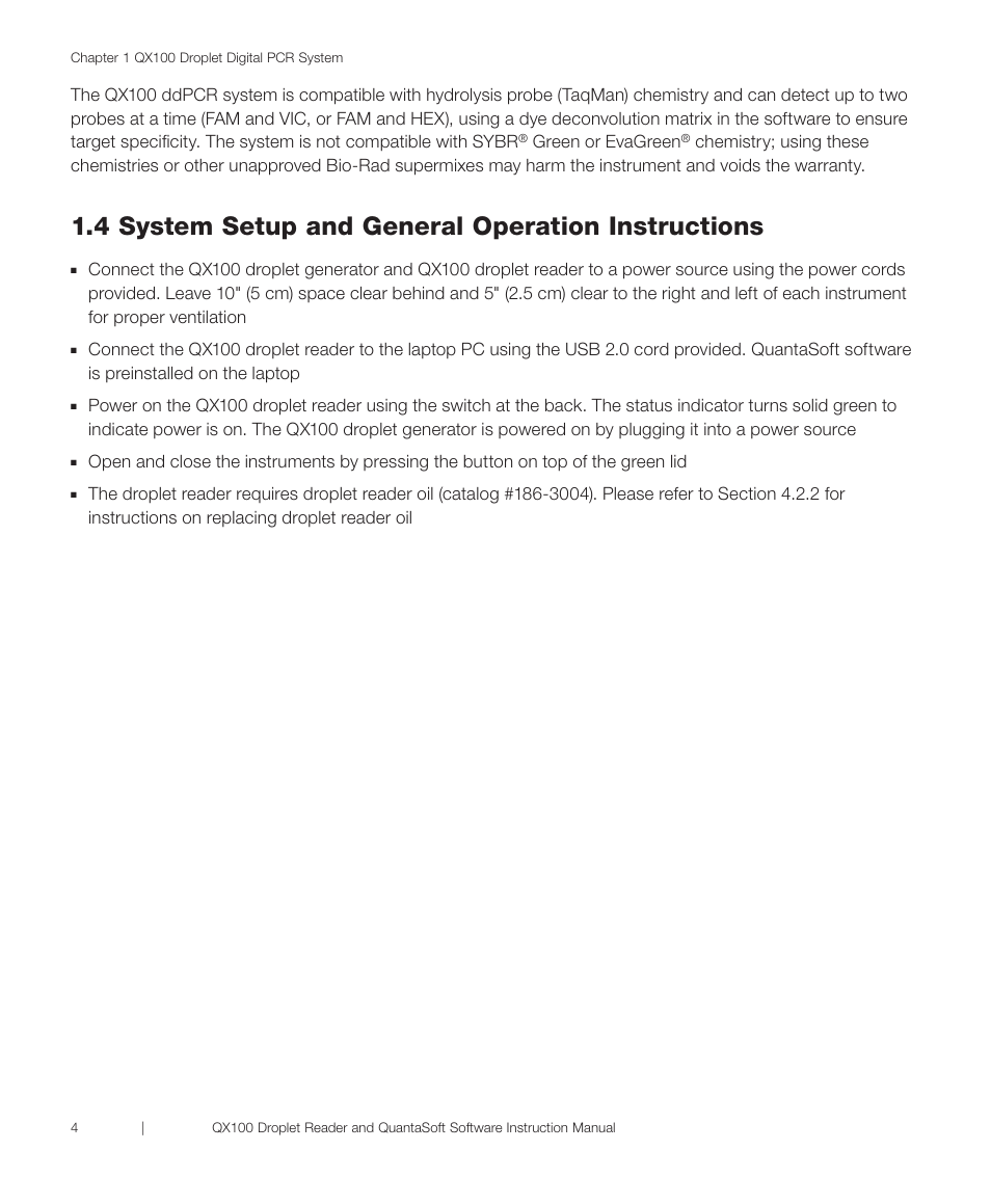 4 system setup and general operation instructions, Green or evagreen | Bio-Rad QX100™ Droplet Digital™ PCR System User Manual | Page 10 / 32