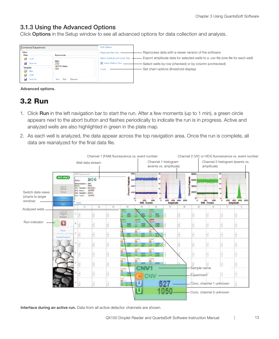 3 using the advanced options, 2 run | Bio-Rad QX100™ Droplet Digital™ PCR System User Manual | Page 19 / 32