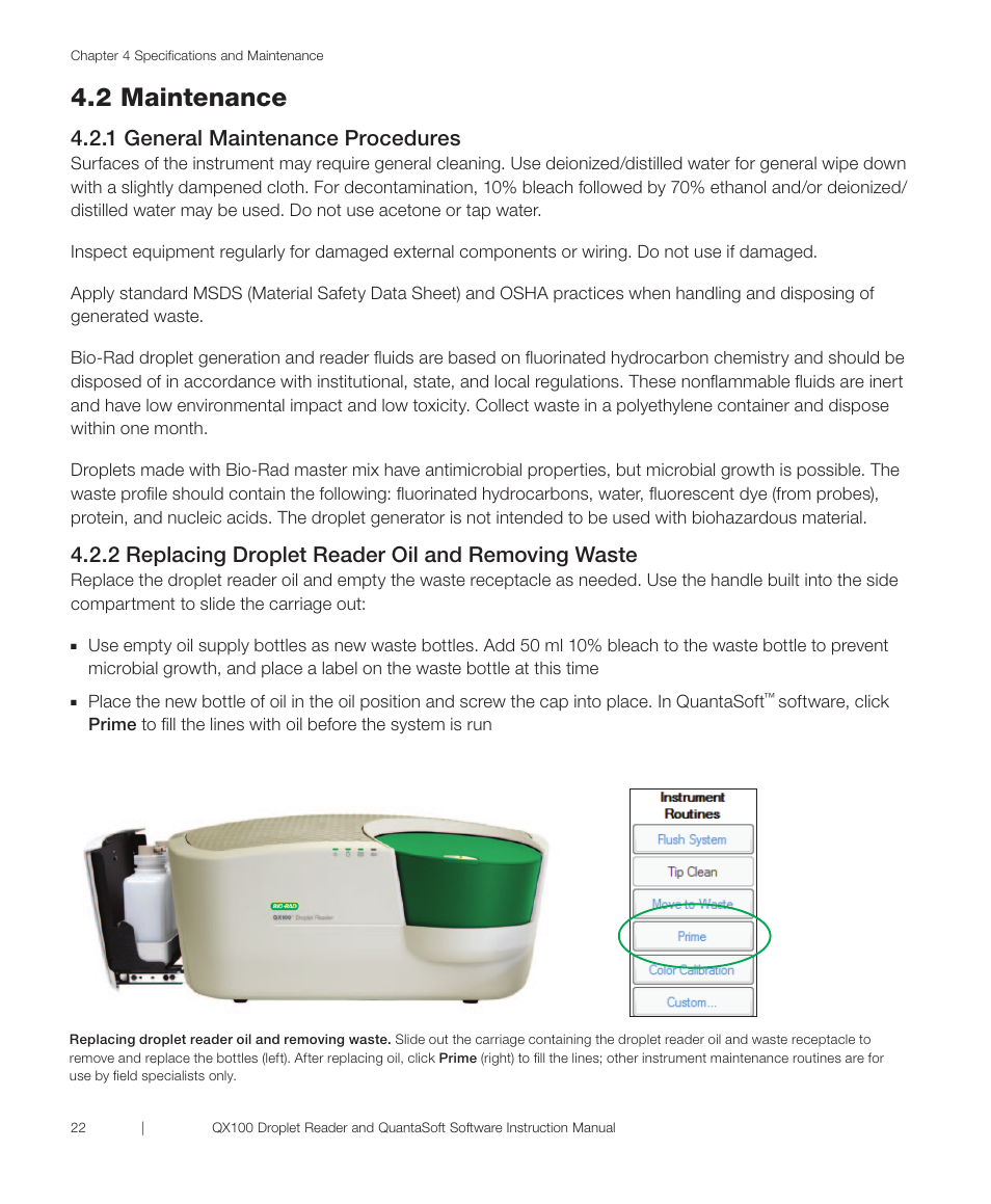 2 maintenance, 1 general maintenance procedures, 2 replacing droplet reader oil and removing waste | Bio-Rad QX100™ Droplet Digital™ PCR System User Manual | Page 28 / 32
